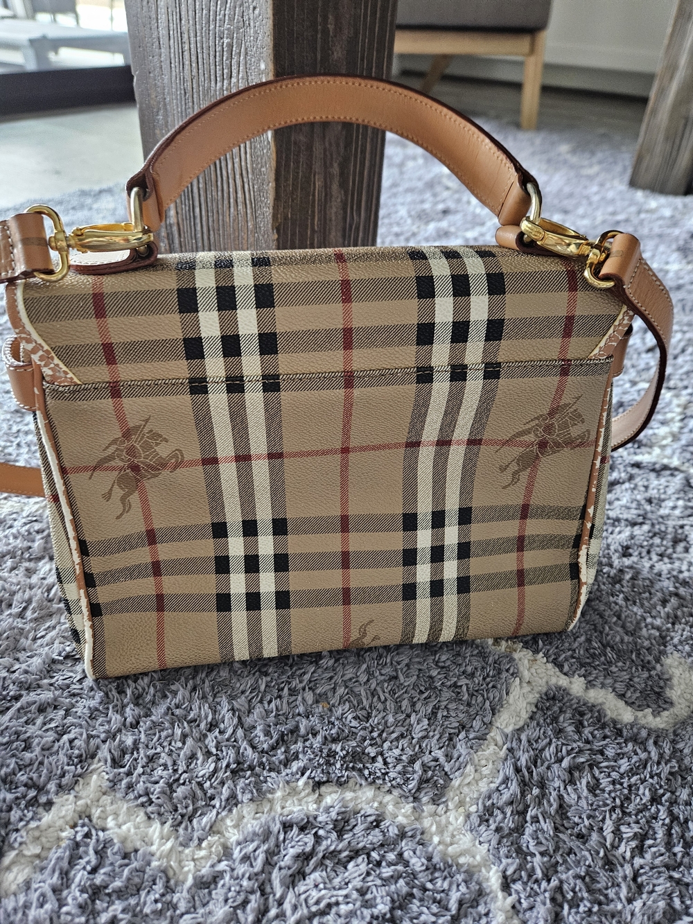 Burberry Beige Vintage Check Leather Trim Satchel - Picture 6 of 12